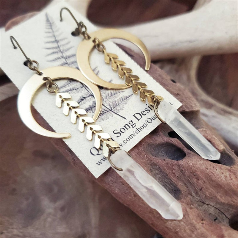 Earrings Bohemian Crescent Quartz Crystal Earrings_voghion.com