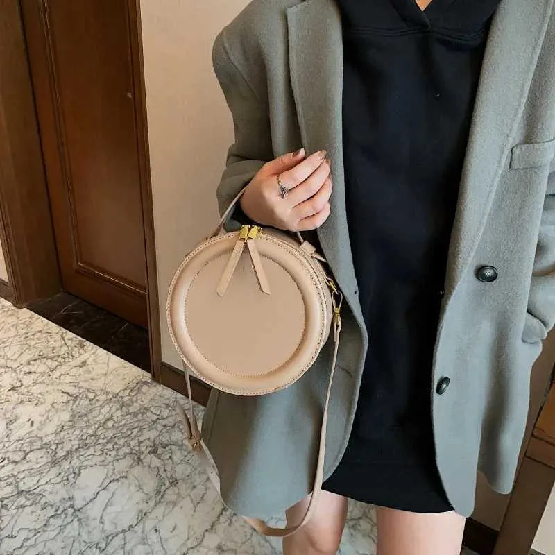 Einfarbig Crossbody Für Runde Kleine Handtasche Frauen Mode Designer Taschen Leder Schulter Tasche Weibliche Zipper_voghion.com