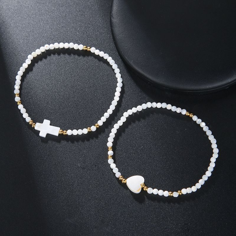 Ins Internet Celebrity Style Handgefertigtes Perlenarmband Muschel Kreuz Liebe Sommer Strand Handschmuck Zweiteiliges Set_voghion.com