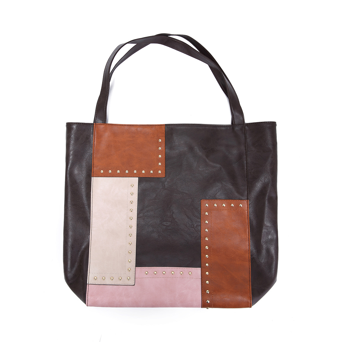 Borsa da donna, stile retrò, con rivetti, cuciture a contrasto, grande capacità, borsa a tracolla da donna_voghion.com