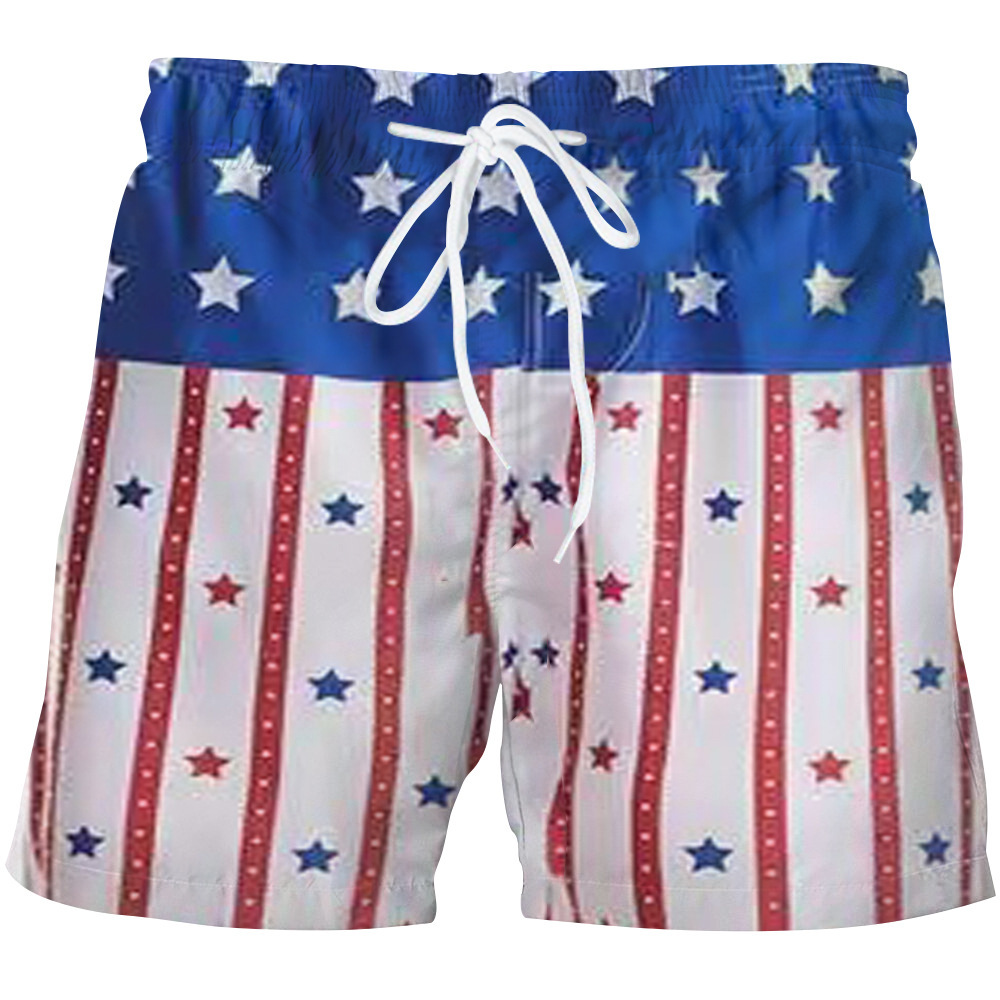 Summer New Beachwear Short d'impression numérique 3D pour drapeau du jour de l'indépendance des sports pour hommes_voghion.com