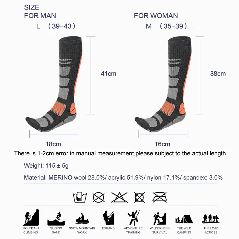 Calcetines de esquí de lana merino para hombre, para deportes de invierno, snowboard, ciclismo, senderismo, esquí, calcetines térmicos hasta la rodilla para hombre y mujer 230322_voghion.com