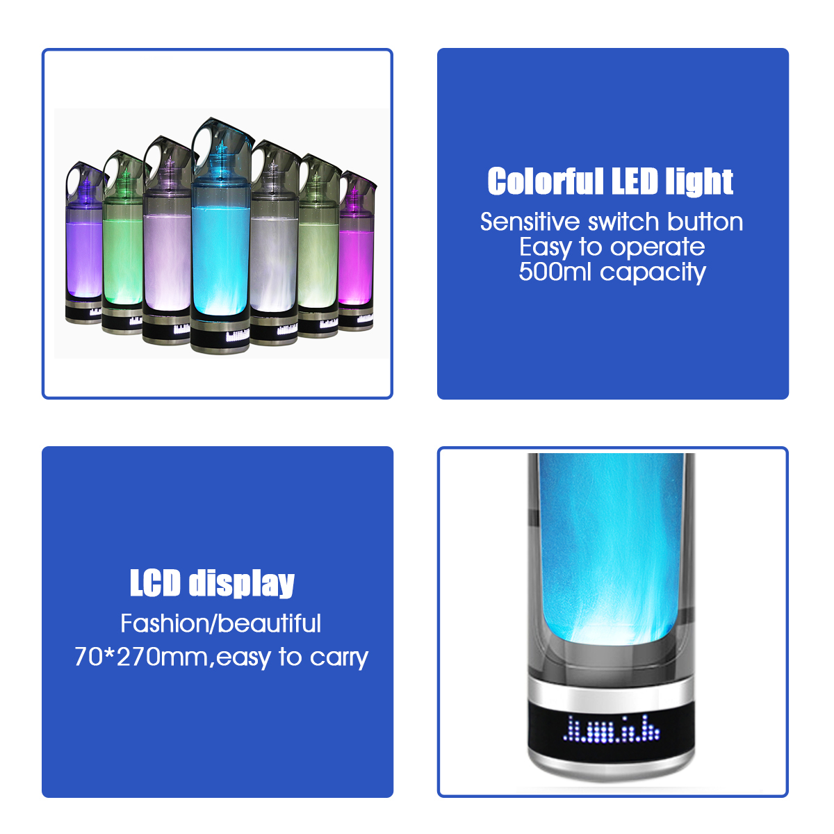 500ml Bottiglia d'acqua alcalina ricca di idrogeno Generatore di ionizzatore LED RGB Tazza portatile USB ricaricabile Regalo anti-invecchiamento_voghion.com