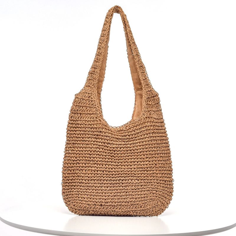 Handgehte Stroh Casual Pendler Urlaub Schulter gewebt Doppel Griff Tramp Damen Tasche_voghion.com