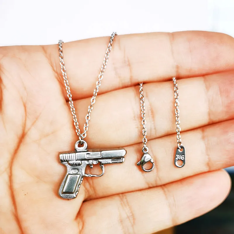 Catene 1 pz pressofusione pistola acciaio inossidabile ciondolo collana antico argento retrò collane per donne uomini festa gioielli_voghion.com
