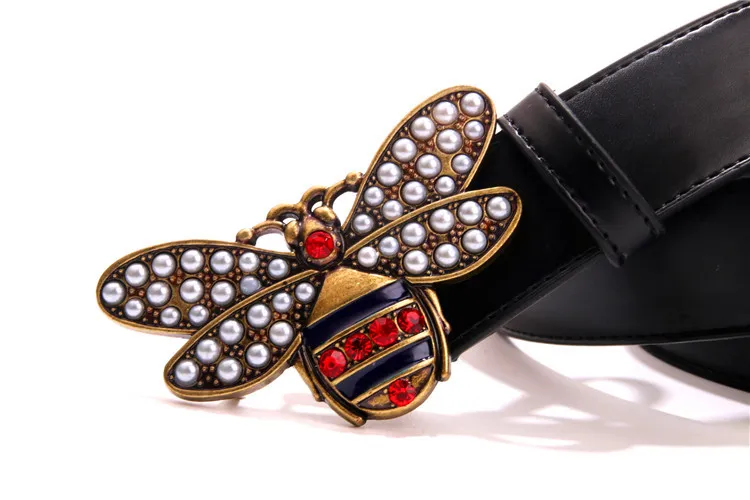2018 Hot black designer for men bee pattern male chastity belts fashion mens leather belt wholesale free shipping_voghion.com