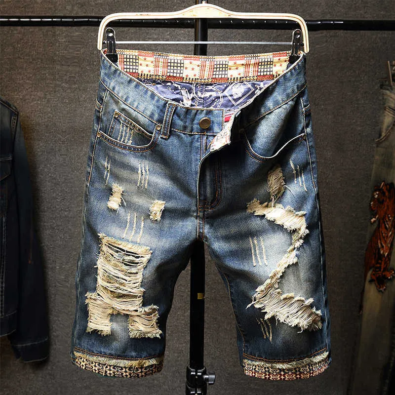 Men Vintage Ripped Bermudas Jeans Short Summer Streetwear Hip Hop Male Casual Holes Straight Denim Shorts Plus Size 40_voghion.com