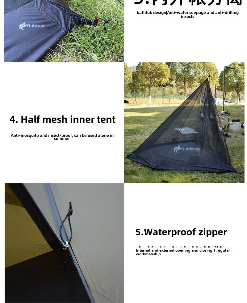Camping în aer liber 15D cu o singură față din silicon pentru două persoane, ultra-ușor, plus perdea de cer, cort piramidal două în unu_voghion.com