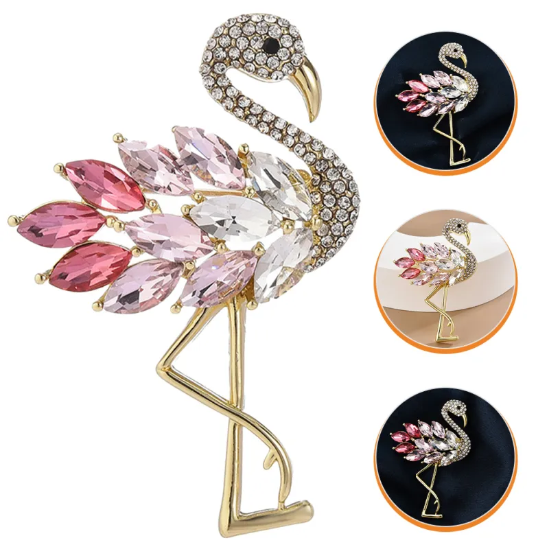 Brooches Brooch Women Vintage Decor Clothing Pin Rhinestone Flamingo For Backpacks Alloy Decorative Clip Shawl Miss_voghion.com