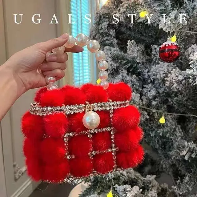 Borsa a mano da donna in pelliccia di visone con motivo autunno inverno, borsa a tracolla con tracolla da sera e festa nuziale Rhies Dia_voghion.com