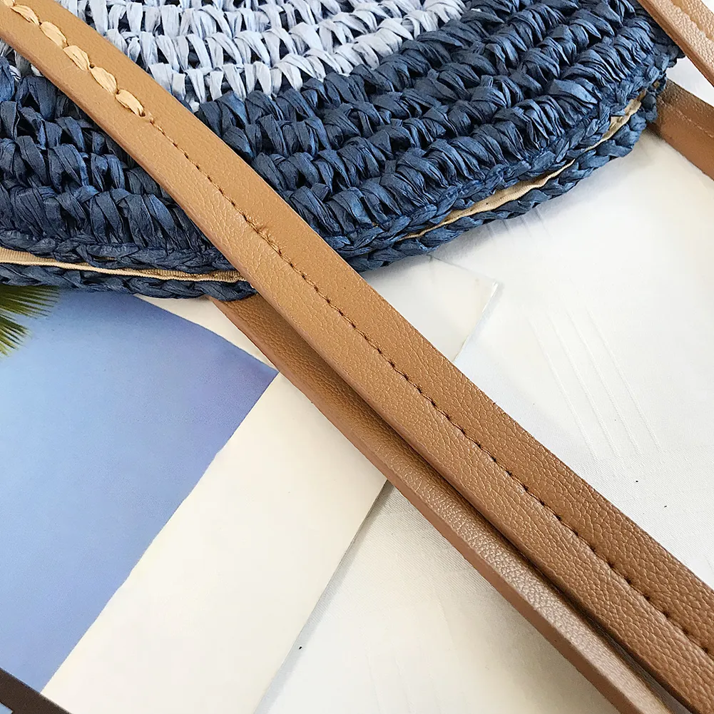 Borsa a tracolla rotonda estiva da donna in rattan intrecciato, in paglia, fatta a mano, da spiaggia, per la spesa, con manico superiore_voghion.com