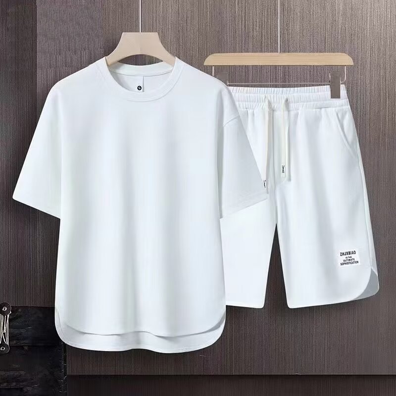 Men's Casual Sports Suit Trendy Brand Loose Simple Short-Sleeved Shorts Men's Wear With a Set Of Handsome Clothes_voghion.com