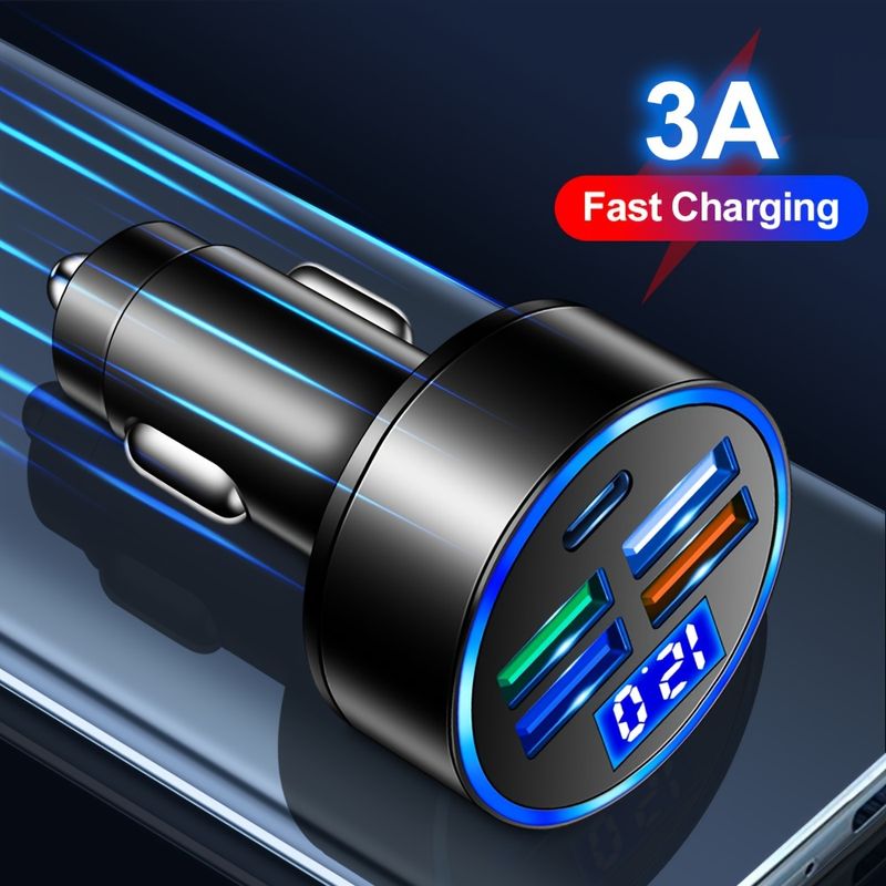 3.1A 4-Port Usb Car Charger With Type-C, Led Digital Display Voltage & Amps Monitor - Fit_voghion.com