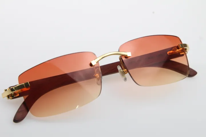 Rimless Wood Frame Men Sunglasses For Driving And Outdoors_voghion.com