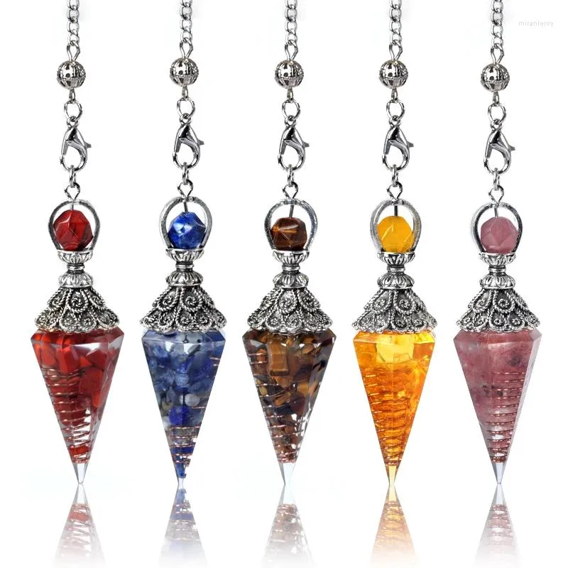 Pendant Necklaces Natural Stone 7 Chakras Energy Necklace Cone Shape Rose Quartz Pendulum Amulet For Women Reiki Healing_voghion.com
