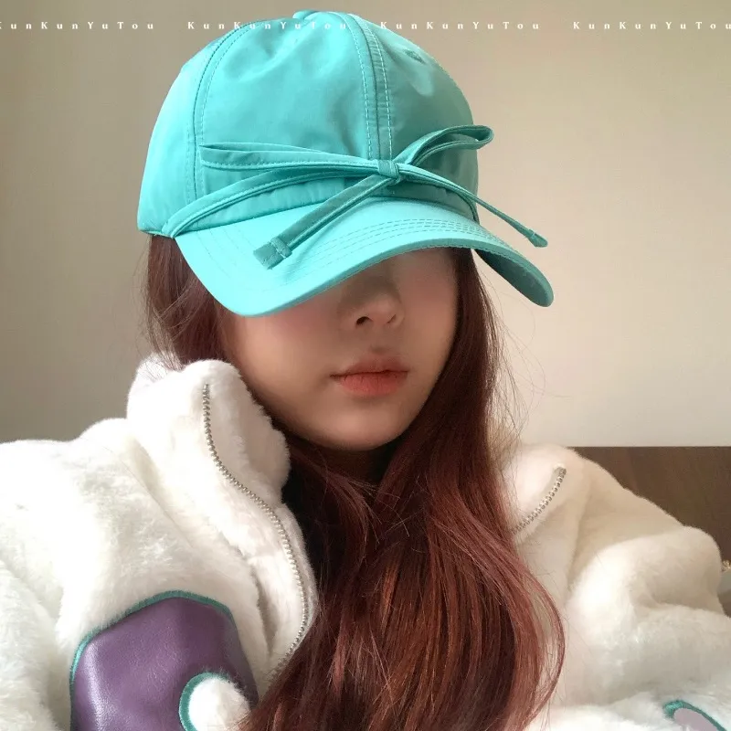 Cappellini da baseball coreani di nicchia con cinturini dolci, fiocco, morbido, tinta unita, da donna, versatili, con testa grande, regolabili_voghion.com