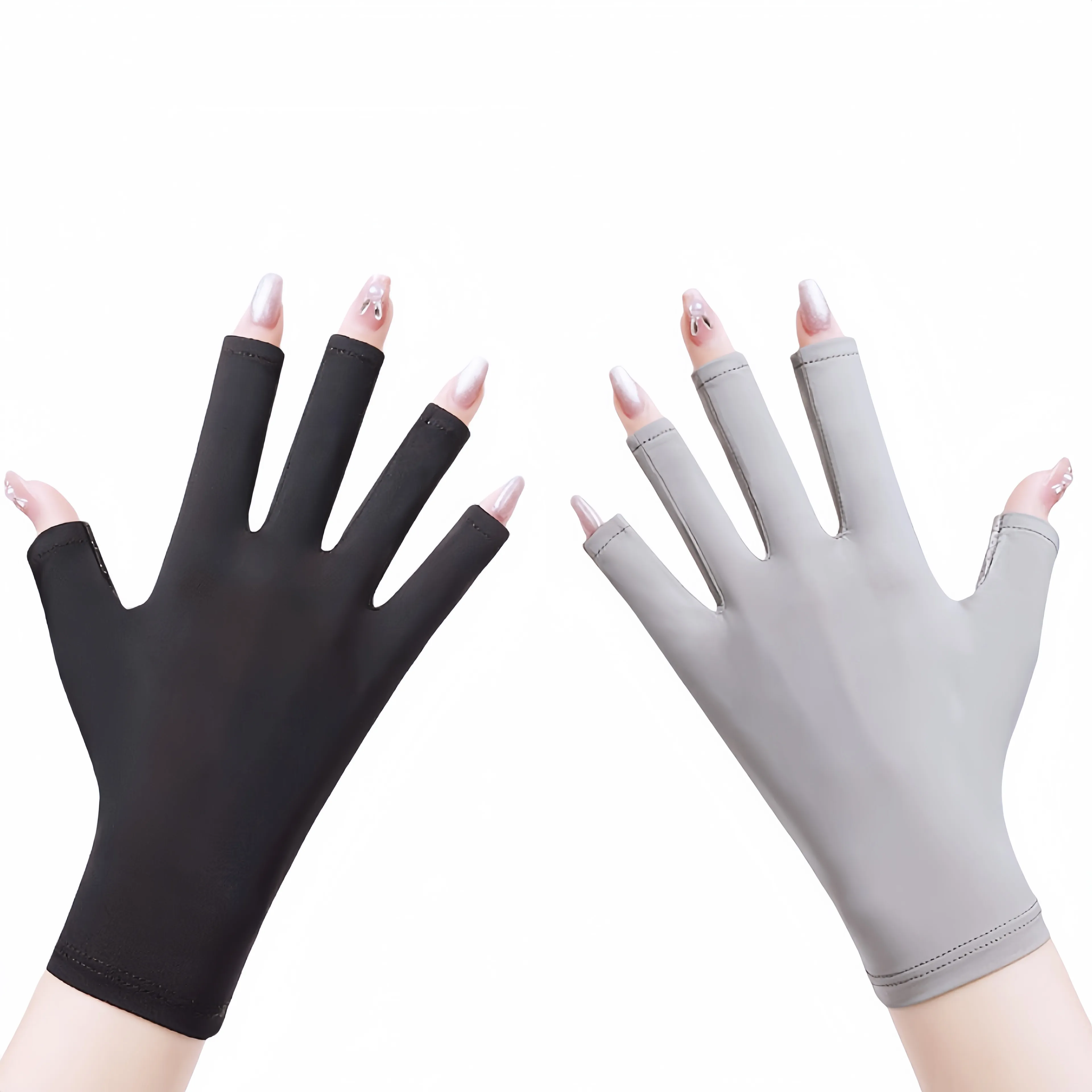 Neue hautfreundliche, atmungsaktive Sonnenschutz-Halbfingerhandschuhe aus Eisseide für den Sommer für Damen_voghion.com
