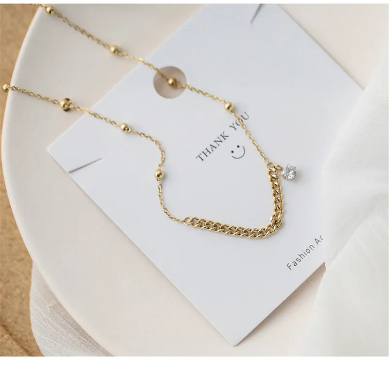 Pendant Necklaces YUN RUO 18 K Gold Plating Vintage Chain Zircon Necklace Fashion Titanium Steel Jewelry Woman Birthday_voghion.com