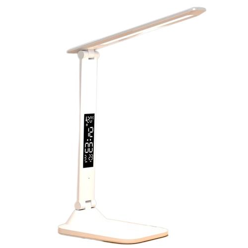 LED Desk Lamp USB Dimmable Touch Foldable Table Lamp with Calendar Temperature Clock Night Light for Study Reading Lamp_voghion.com