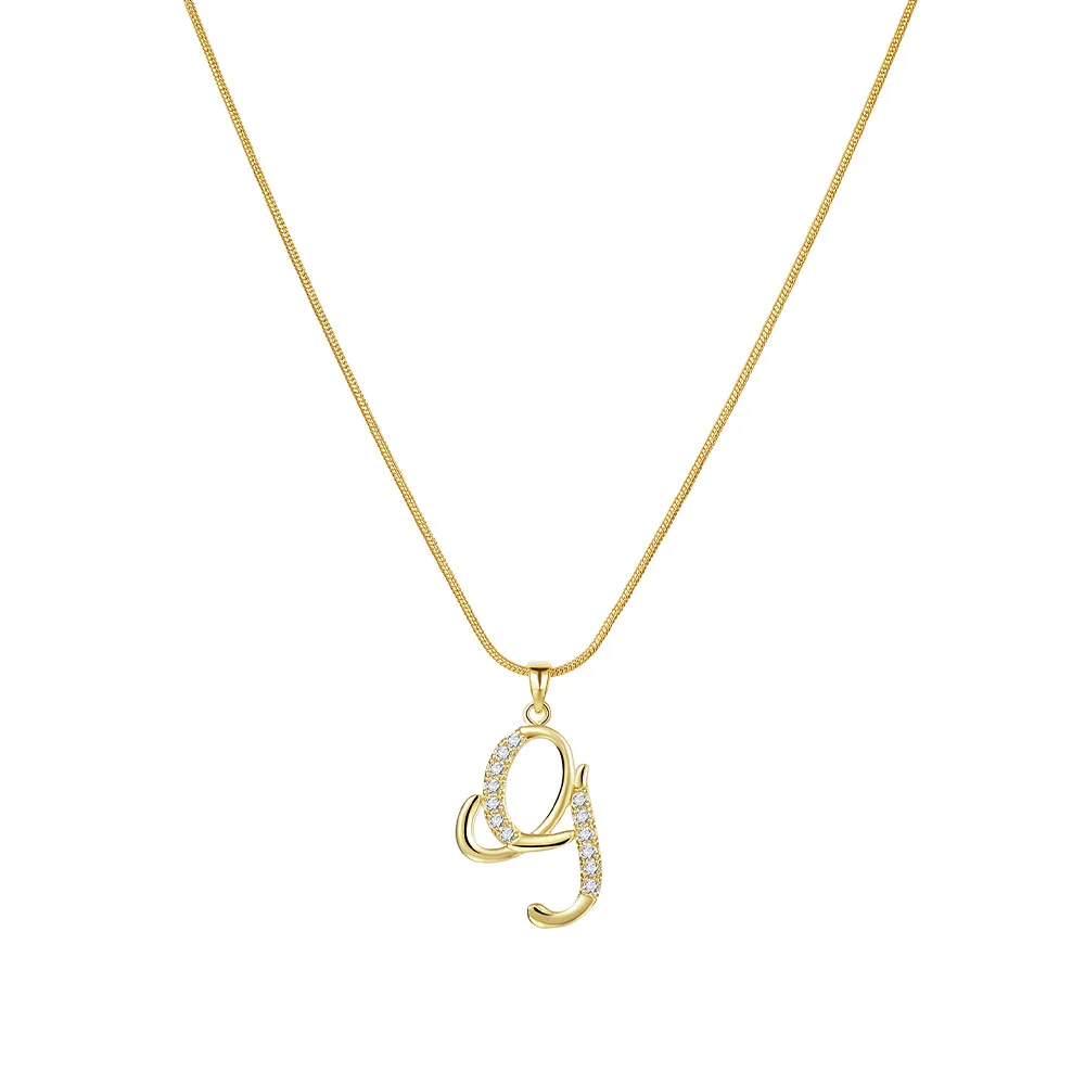 Colliers pendentifs personnalisés CZ A-Z Alphabet Collier Bijoux Plaqué Or Lettre Initiale Cursive Vieil Anglais_voghion.com