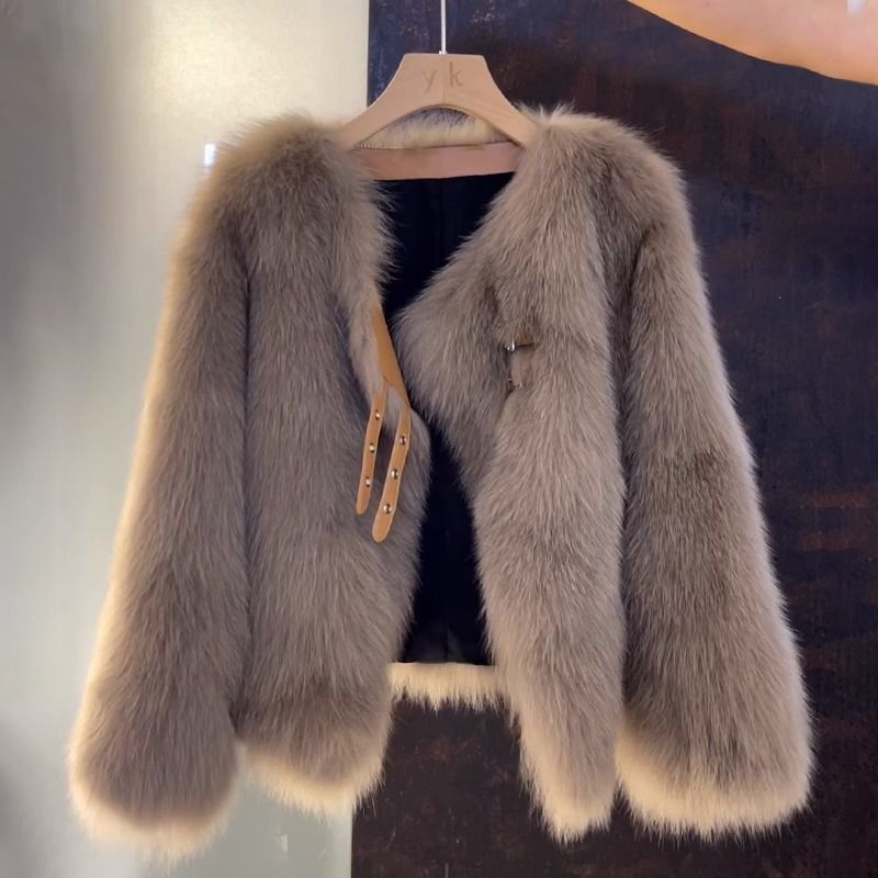 Short fox fur coat small fragrant button top