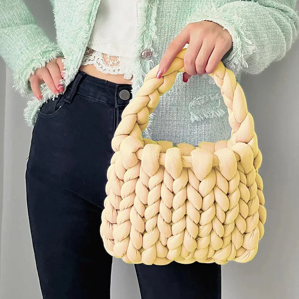 Bolso de mano tejido a mano para mujer, tejido a mano, con hilo islandés grueso, para hombro, para compras, 240912_voghion.com