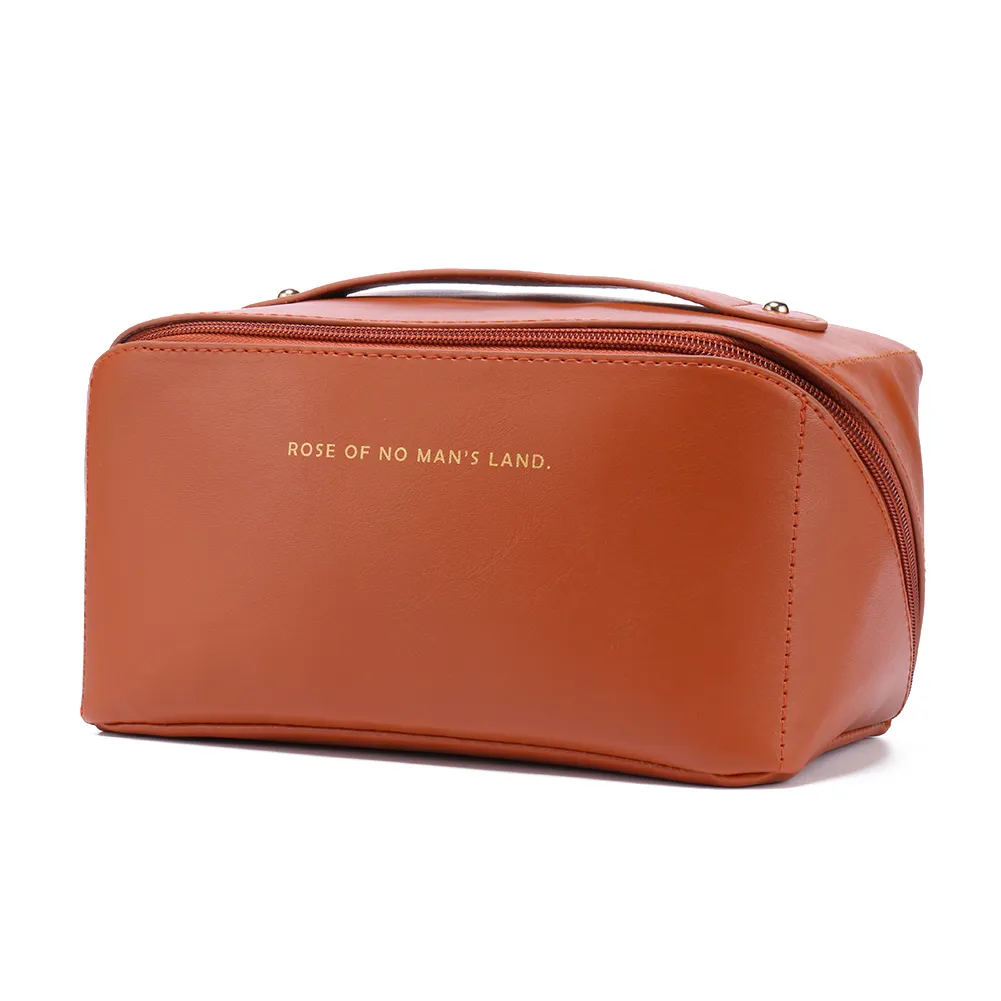 Trousse de maquillage en cuir pour femmes, grande capacité, organiseur de rangement pour pinceaux, idéal pour les voyages._voghion.com