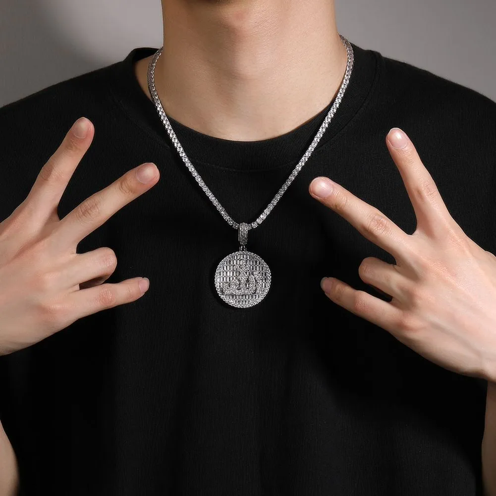 Collier avec pendentif rond symbole Hip Hop, bijoux plaqués or véritable, cadeau cool pour hommes_voghion.com