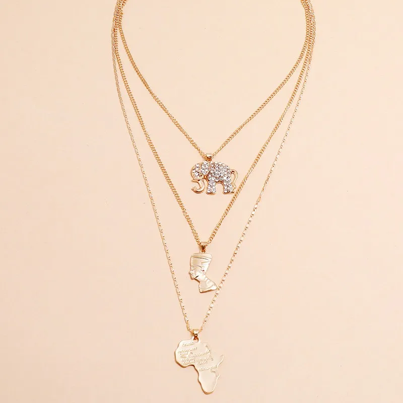 Set de collares con colgante a capas estilo egipcio para mujer_voghion.com