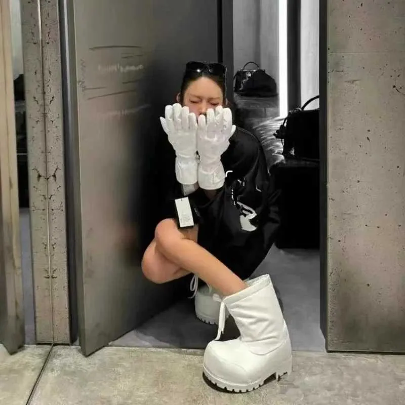 2025 Stivali da neve da donna con plateau spesso, alti fino al polpaccio, in pizzo, caldi, in cotone, scarpe casual invernali, senza stampa, buone_voghion.com