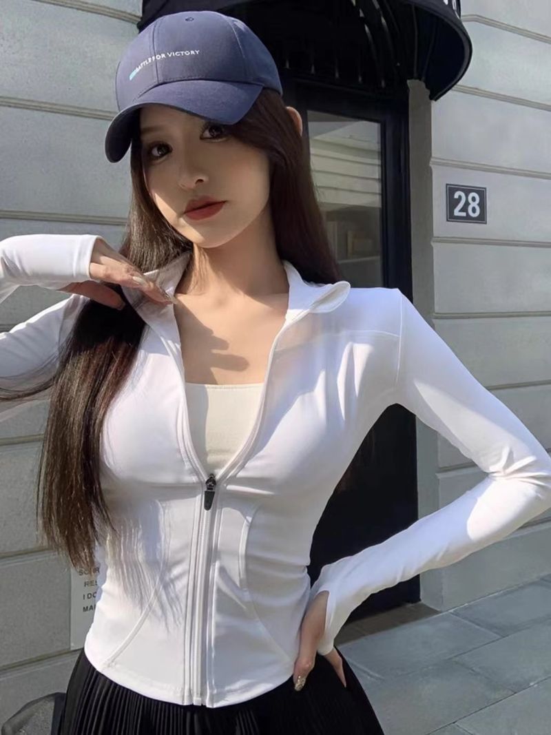 Yoga-Sportbekleidung für Damen im Frühjahr/Sommer, neuer Stil, eng anliegend und schlank machend, schnelltrocknendes Oberteil mit Stehkragen, Strickjacke_voghion.com