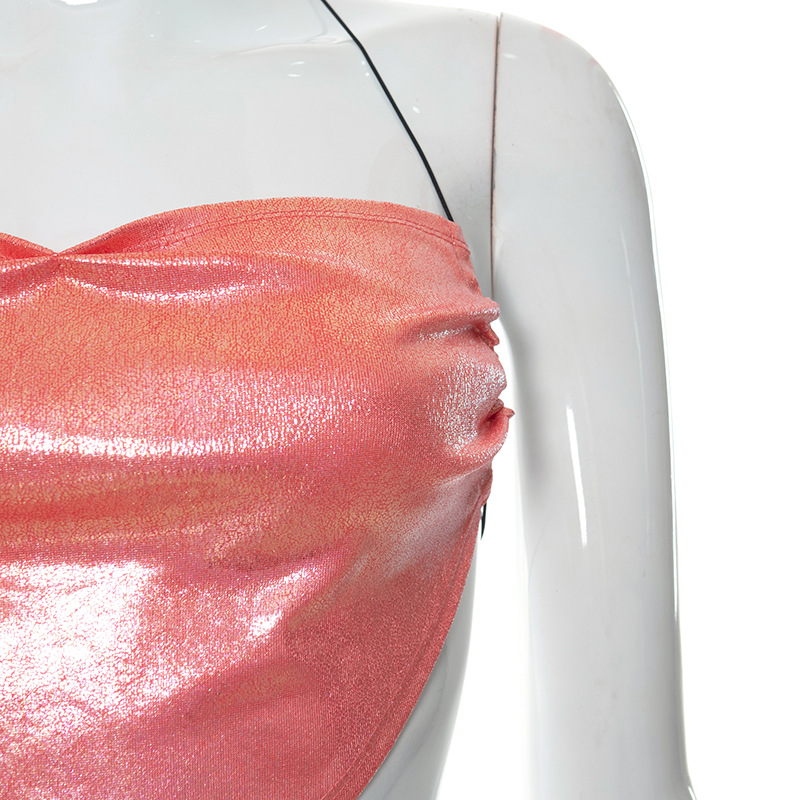 Q21TP785 Sommer Neu 2024 Einfarbig Schnürung Hals Hängend Ärmellos Nabel Offener Rücken Lässiges Damen Top_voghion.com