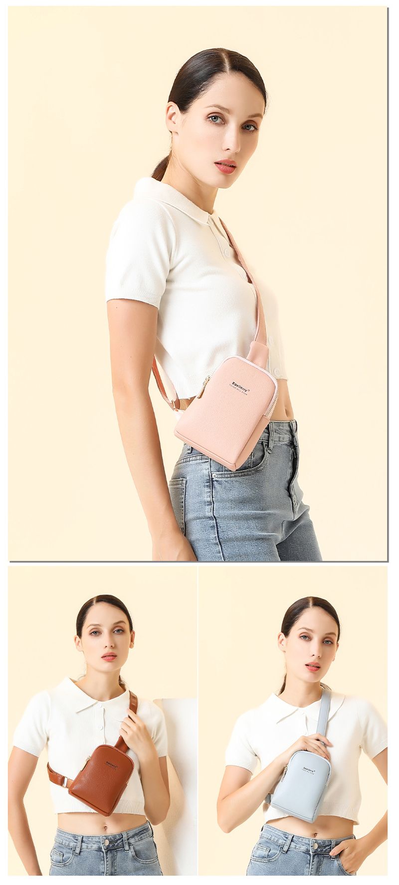Baellerry nouveau sac messager à double fermeture éclair pour femme de style coréen, sac de téléphone portable simple et polyvalent, vente en gros_voghion.com