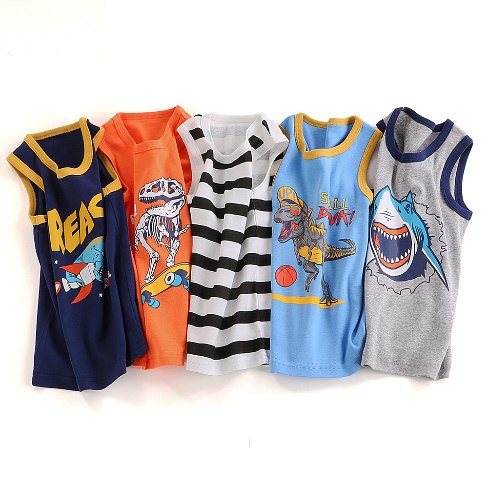Mother&Kids Children's vest pure cotton summer pure cotton breathable cartoon dinosaur print baby girls wear cotton boys small vest_voghion.com