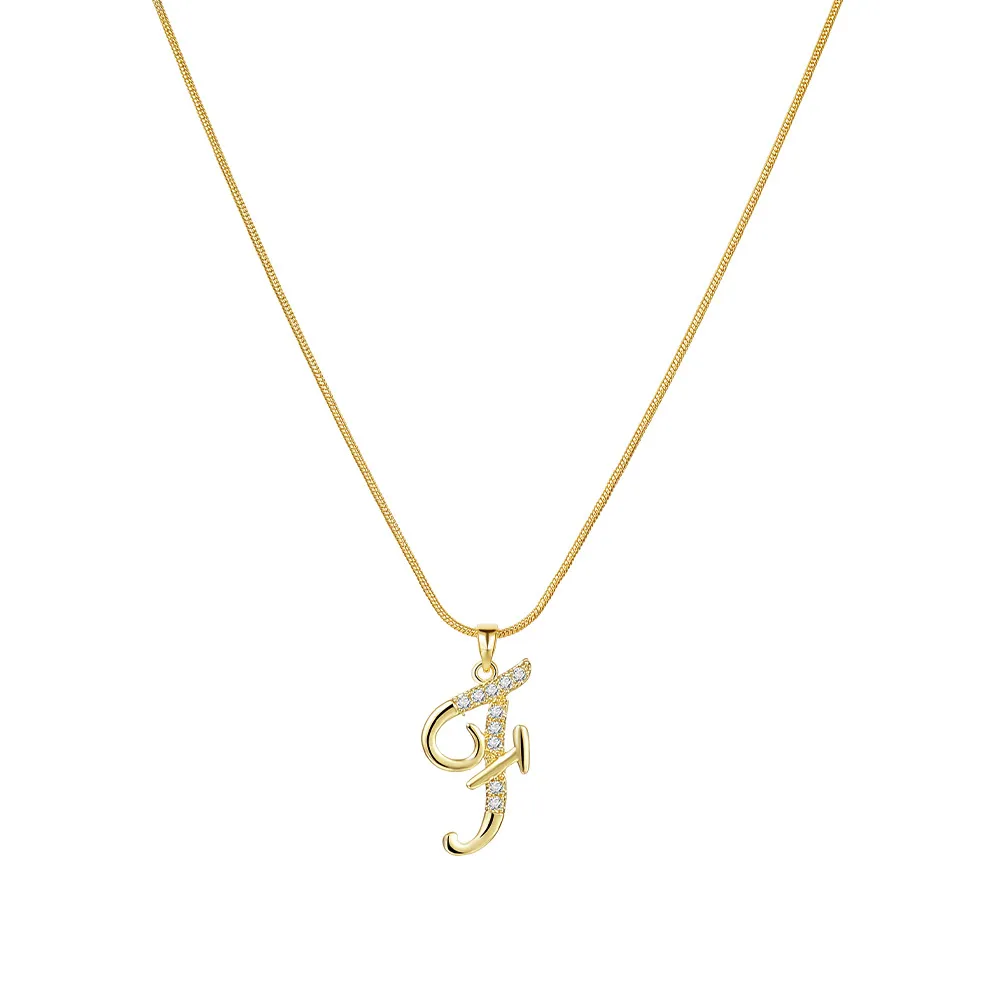 Colliers pendentifs personnalisés CZ A-Z Alphabet Collier Bijoux Plaqué Or Lettre Initiale Cursive Vieil Anglais_voghion.com