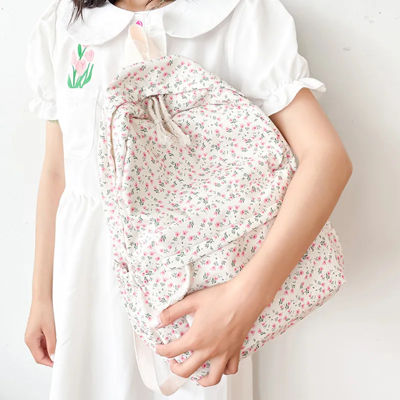 Korean Version Nylon Floral Flower Fashion Junior High School Backpack Travel Bag_voghion.com