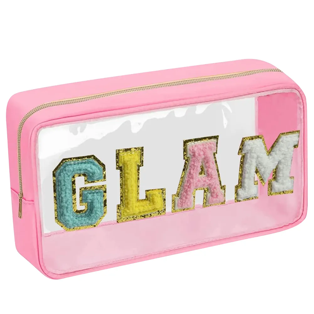 Mode Kosmetiktasche Große Kapazität Casual Organizer Clutch Taschen Transparent Bestickte Buchstaben Patches Tragbar Für_voghion.com