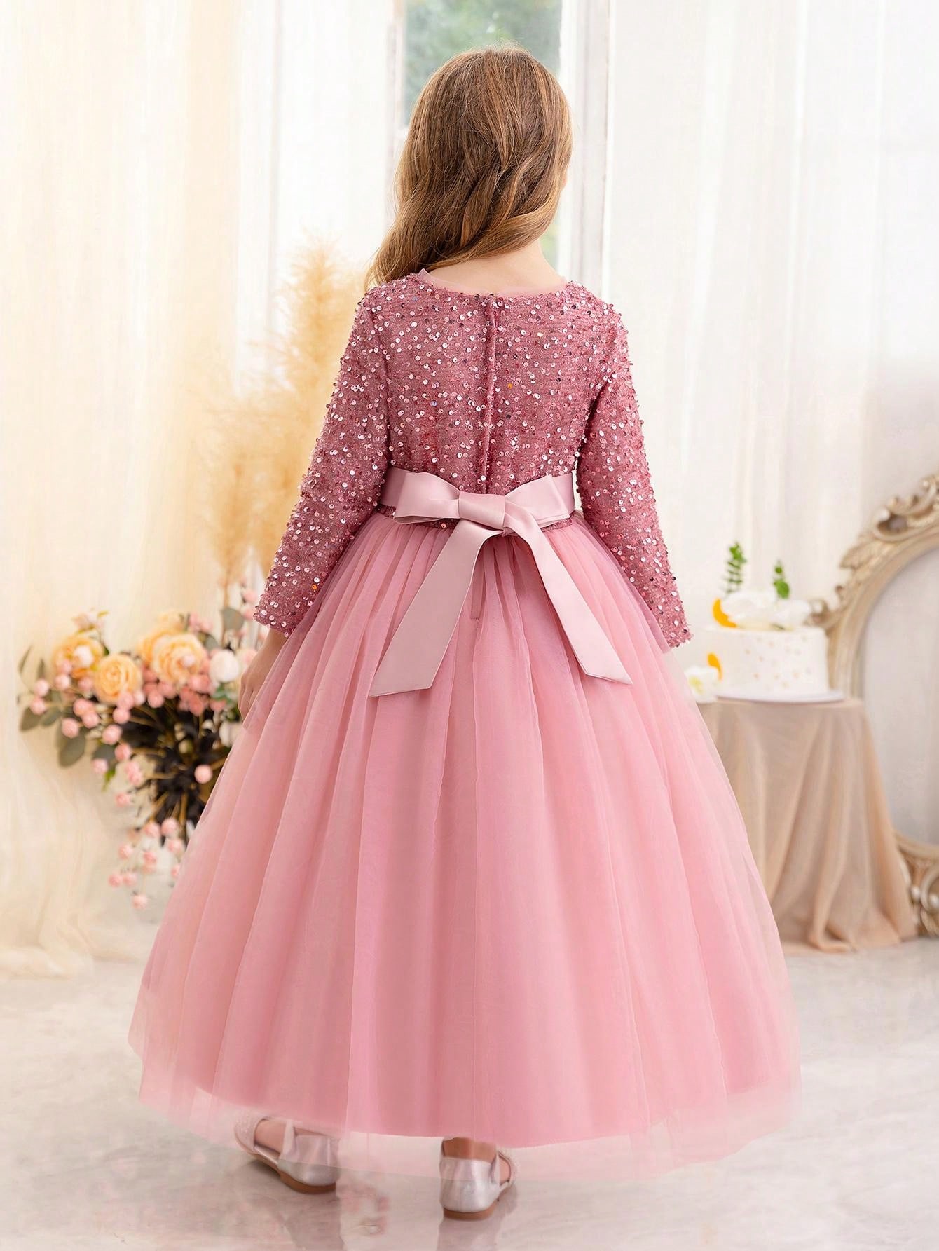Weihnachtspartykleid für Kinder, eleganter Prinzessinnen-Stil, geeignet als Geburtstags-/Eventgeschenk, Party, Hochzeit, Blumenmädchen_voghion.com
