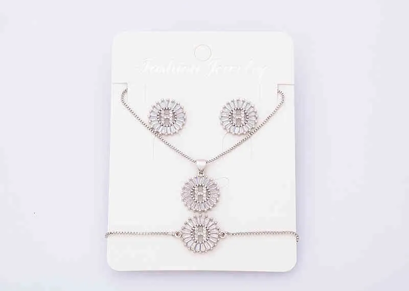 Charm Initial Necklace + Stud Earrings Bracelet Sets Jewelry Copper Zircon White Color A-z 26 Letters Alphabet_voghion.com