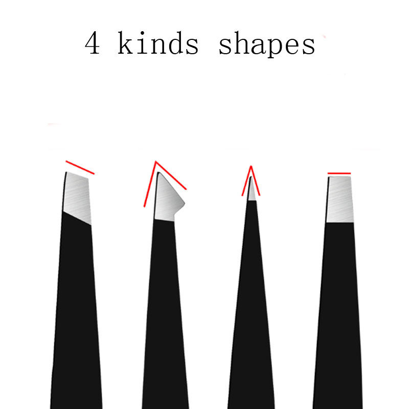 4pcs Fashion Brow Trimmer False Eyelash Clip Eyebrow Stainless Steel Tweezer with PU Bag Beauty Makeup Tools_voghion.com