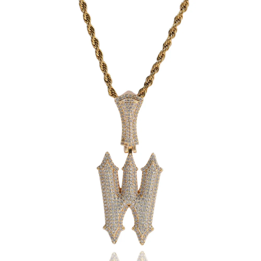 A-Z Burr Initial Englisch Buchstabe Anhänger Halskette Echtgold Iced Out CZ Stein Zirkonia DIY Bling Kristall Charm Hip_voghion.com