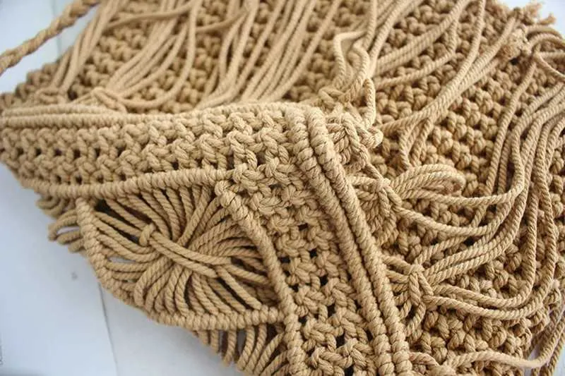 Handmade Cotton Woven Knitted Crossbody Bag With Tassels Vintage_voghion.com