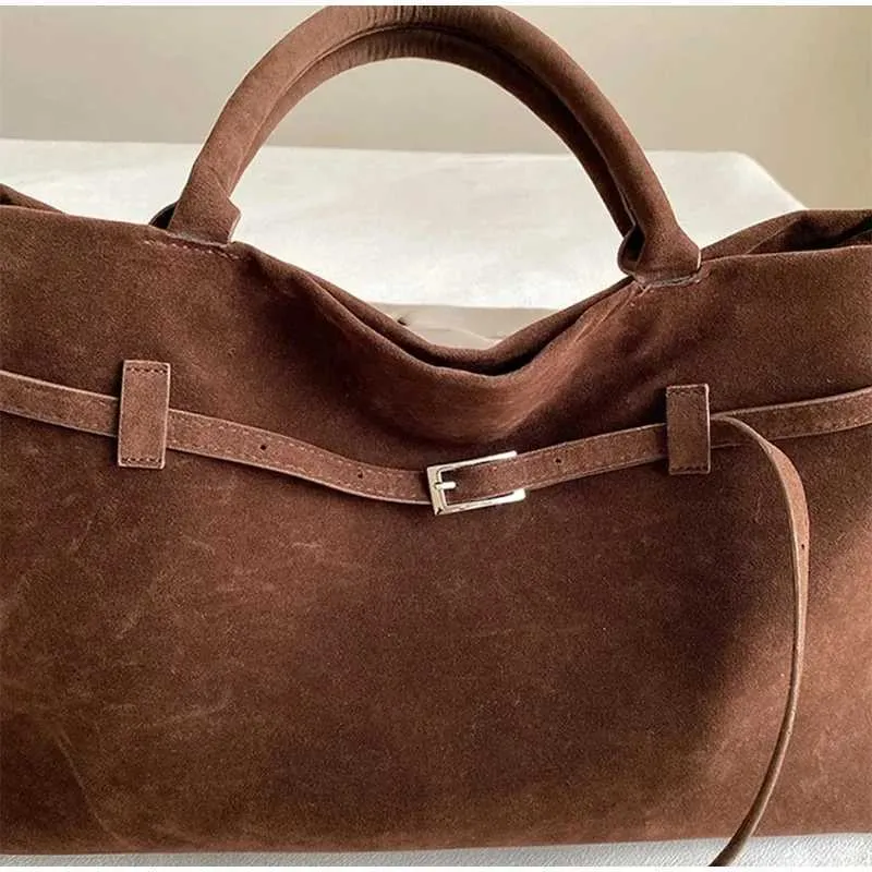 Madinga rudens ruda moteriška retro zomšos didelės talpos pečių diržo sagtimi moteriška rankinė pažastims Ba241104_voghion.com