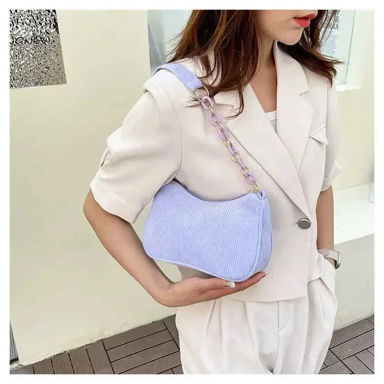 1 Stück Fi Retro Cord Unterarm lässige Umhängetasche einfarbig Reißverschluss Damen Handtasche Cluh Y241025_voghion.com