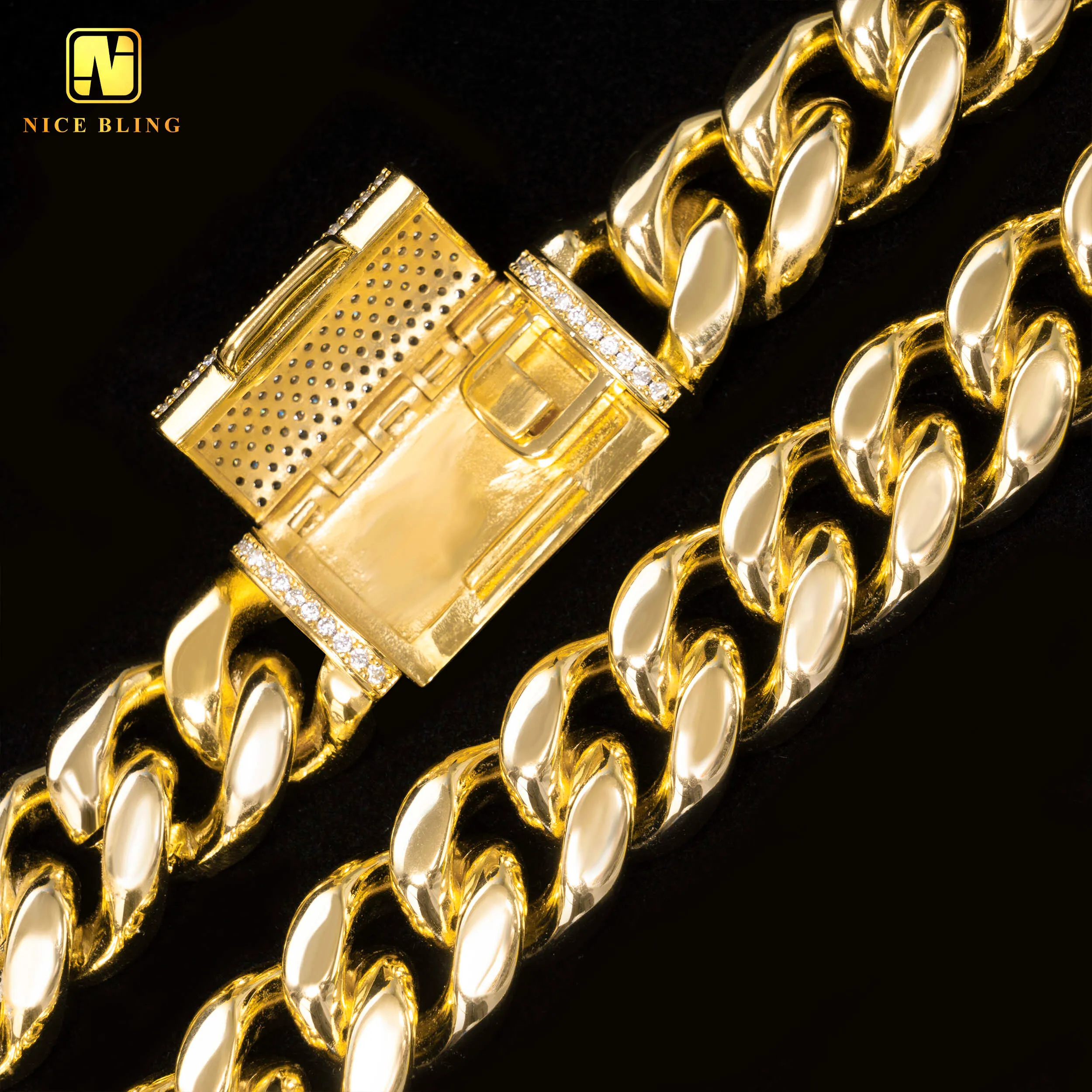 Hip Hop Iced Out Moissanite Dia Clasp 8mm 10mm 12mm 14mm 18mm Stainless Steel Pvd Gold Plated Miami Cuban Link Chain_voghion.com