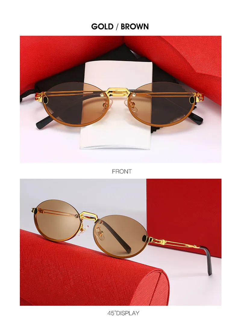 Occhiali da sole ovali alla moda con montatura oro uomo donna_voghion.com