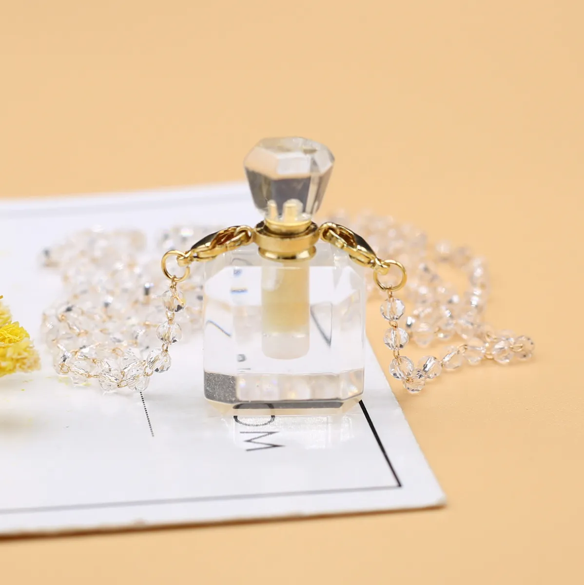 Pendant Necklaces Natural Stone Perfume Bottle Necklace Clear Quartz Essential Oil Diffuser Vial Crystal Jewelry Gifts_voghion.com