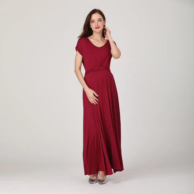 Emotion Moms 2024 Spring Summer Maternity Clothes Dress Casual Sexy V Neck For Pregnant Women LJ201114_voghion.com