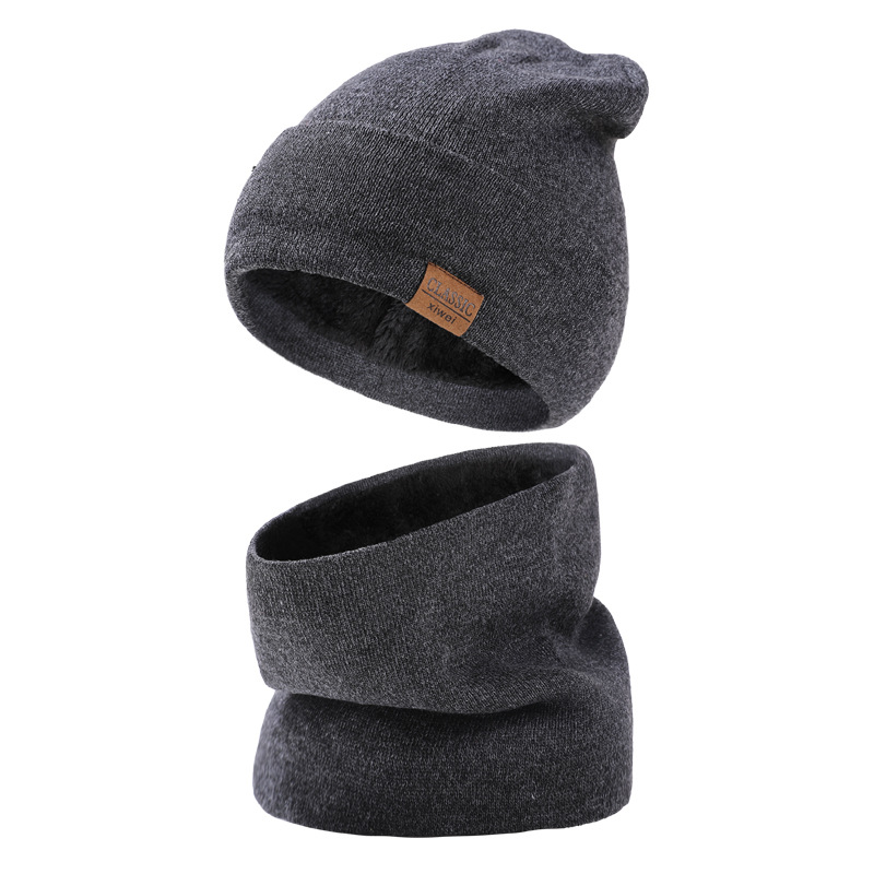 knitted hats men’s outdoor pullover hats plus velvet wool hats women’s hats hats scarf two piece set