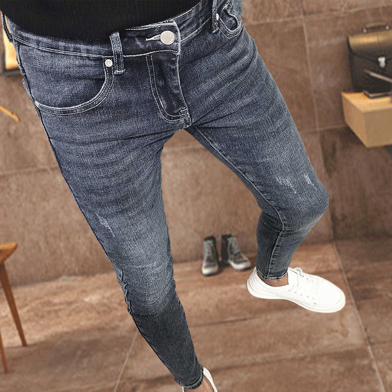 Men's Slim-fit Skinny Pants Trendy Brand Versatile Elastic Spirited Young Men Nine-point Pants Trendy Men